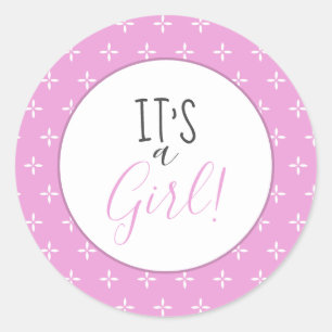 Cute It’s a Girl Pink Star Pattern Baby Shower  Classic Round Sticker