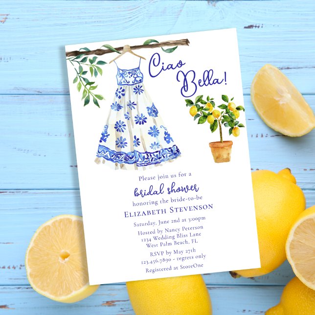 Cute Italian Blue Dress Ciao Bella Bridal Shower  Invitation (Creator Uploaded)