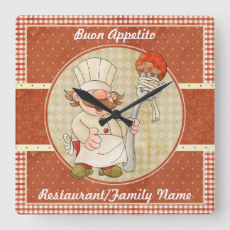 Cute Italian Chef Square Wall Clock