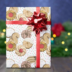 Cute Italian Christmas Cookies, Red and Green Dots Wrapping Paper