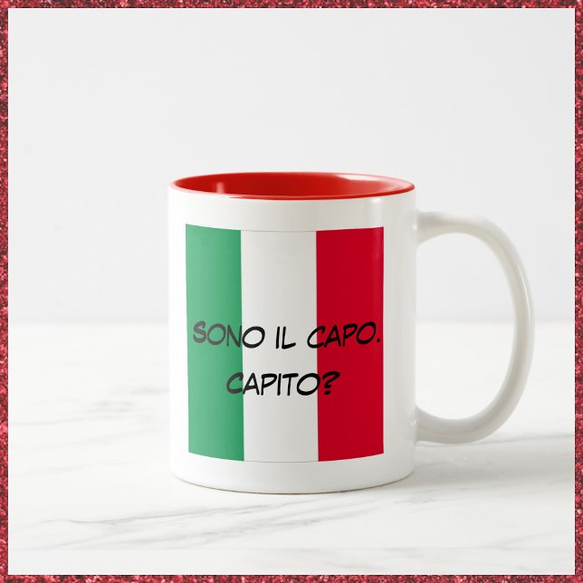 Cute Italian Flag I'm The Boss in Italian Two-Tone Coffee Mug (Bookmark my store! https://www.zazzle.com/store/capricepetit)