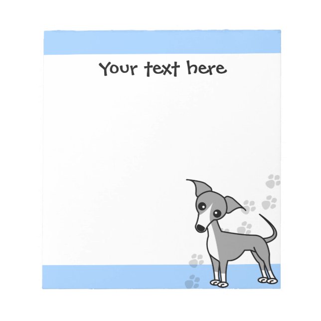 Cute Italian Greyhound Cartoon  - Pawprint Blue Notepad (Front)