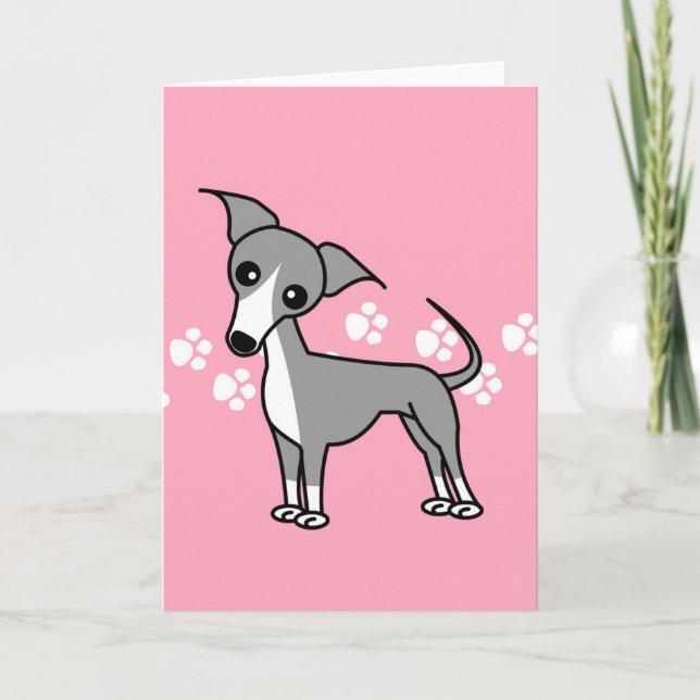 Cute Italian Greyhound Cartoon Pink Blank Card (Front)