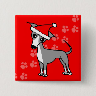 Cute Italian Greyhound Cartoon Santa Hat 15 Cm Square Badge