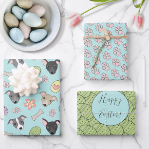 Cute Italian greyhound Easter eggs Paws Pattern Wrapping Paper Sheet