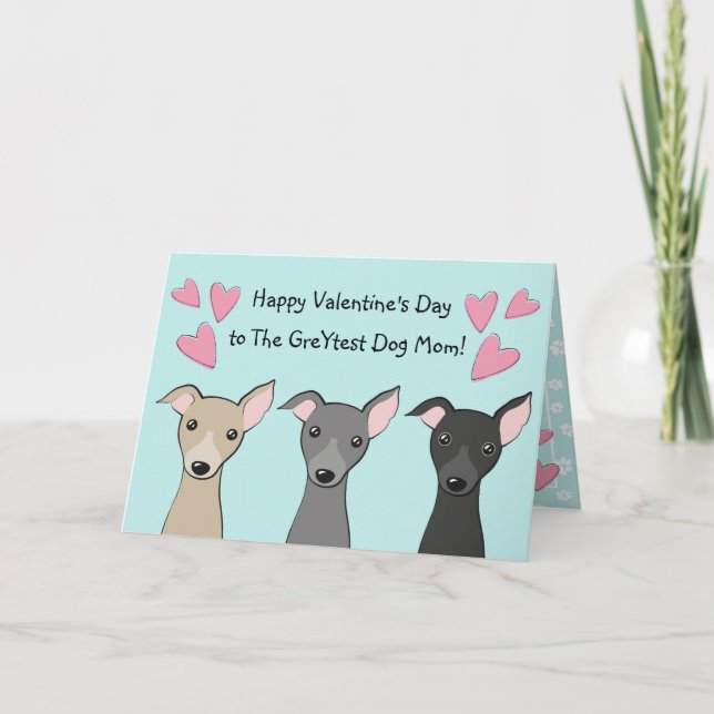 Cute Italian Greyhounds Cartoon Dog Mum Valentines Holiday Card (Front)