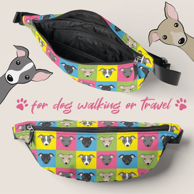 Cute Italian Greyhounds Cartoon Pop Art Pattern Bum Bags (Creator Uploaded)