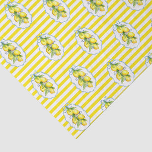 Cute Italian Lemon on yellow stripe background Tissue Paper