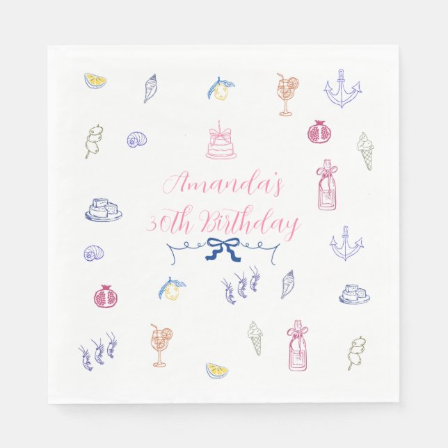 Cute Italian Minimalist Birthday Napkin (Front)
