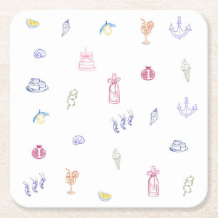 Cute Italian Minimalist Birthday Square Paper Coaster