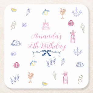 Cute Italian Minimalist Birthday Square Paper Coaster