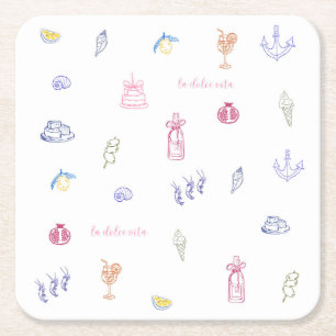 Cute Italian Minimalist Birthday Square Paper Coaster