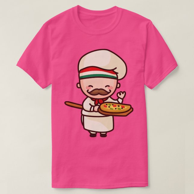 Cute Italian Pizza Chef toon Character T-Shirt (Design Front)