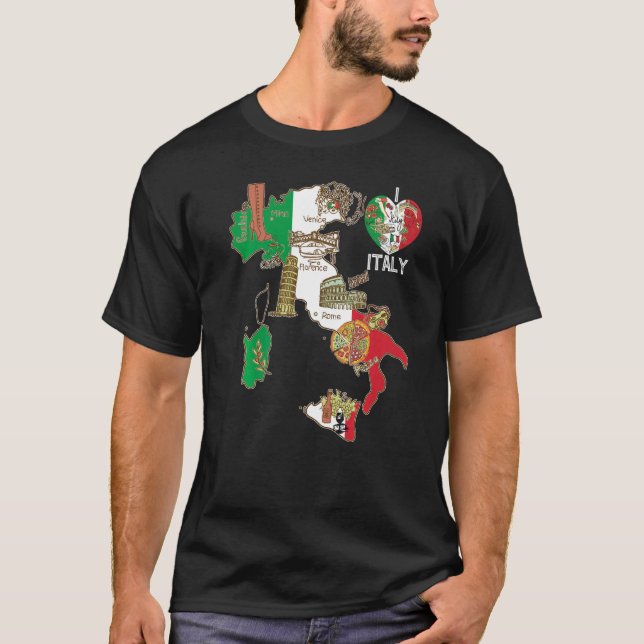 Cute Italy Graphic Italian Flag Map Heart Italian  T-Shirt (Front)