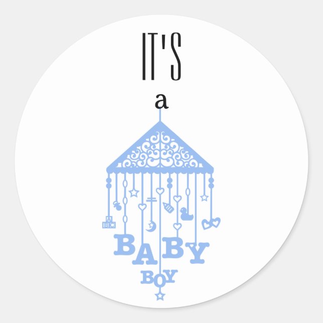 Cute Its a Baby Boy Blue Baby Announcement Classic Round Sticker (Front)