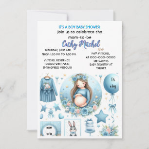 Cute It's a Boy Baby Shower Blue Party Invitation