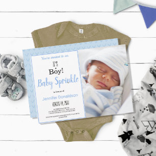 Cute It's a Boy! Blue Baby Sprinkle Photo Invitation