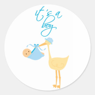 Cute it's a boy blue stork holding baby stickers