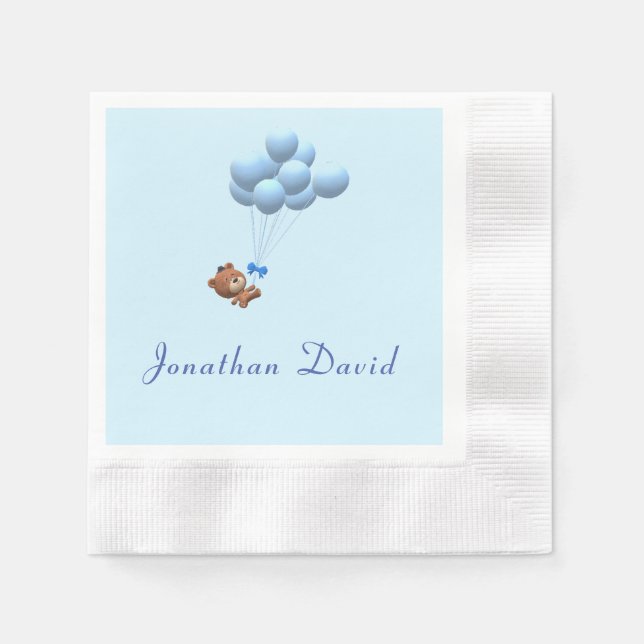 Cute It's a Boy Teddy Bear and Balloons  Napkin (Front)