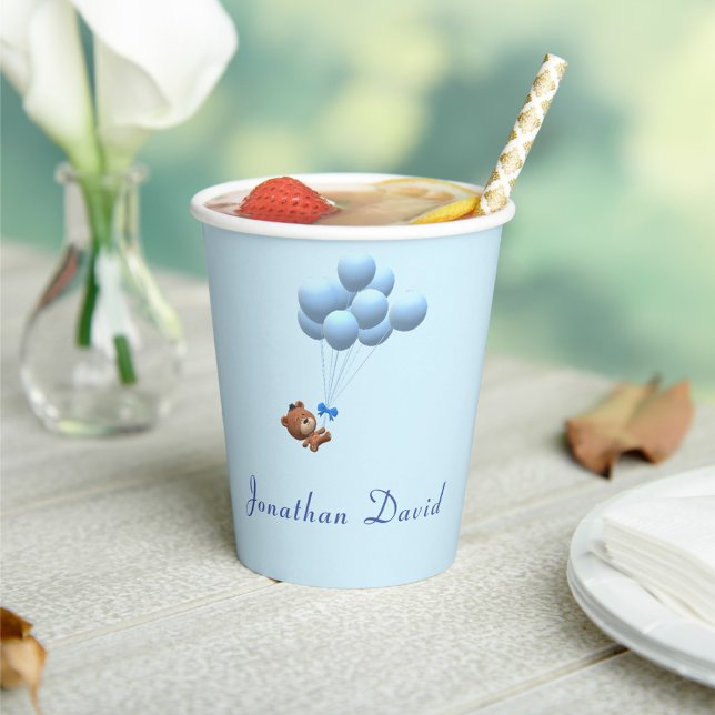 Cute It's a Boy Teddy Bear and Balloons  Paper Cups (Adorable paper cups coordinate with the "Blue Bear and Balloons" shower collection.)