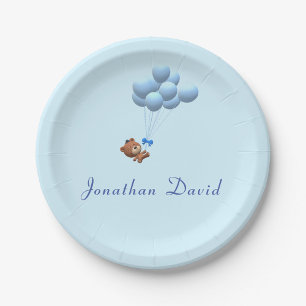 Cute It's a Boy Teddy Bear and Balloons Paper Plate