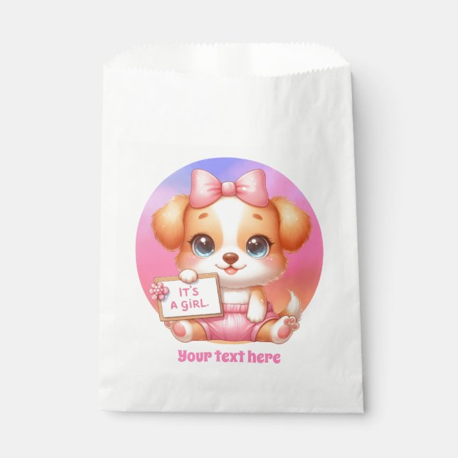 Cute it's a girl baby shower customisable dog favour bags (Front)