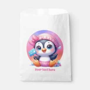 Cute it's a girl baby shower customizable penguin favour bags
