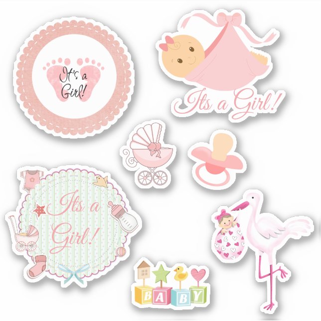 Cute Its a Girl Pink Baby Stickers (Front)