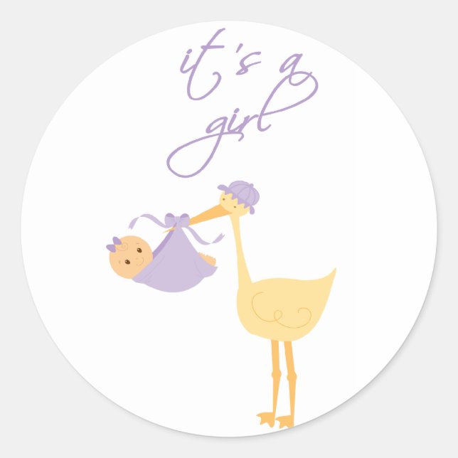 Cute it's a girl purple stork holding baby sticker (Front)