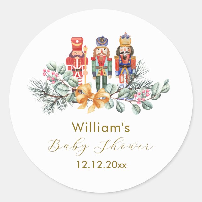 Cute It's Cold Outside Nutcracker Baby Shower  Classic Round Sticker (Front)