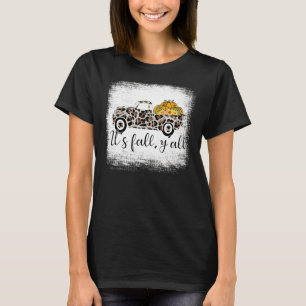 Cute It's Fall Y'all Leopard Truck Happy Thanksgiv T-Shirt