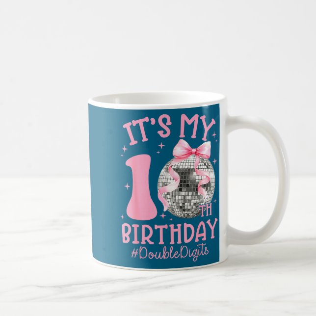 Cute It's My 10th Birthday Girl Coquette Bow Disco Coffee Mug (Right)