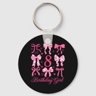 Cute Its My 8 Bday Coquette Bow 8th Birthday Girls Key Ring