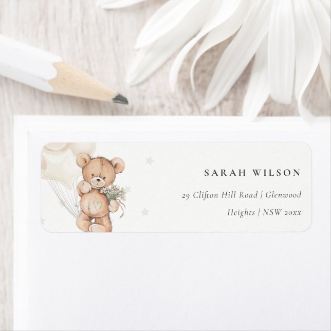 Cute Ivory Bear Balloon Floral Bunch Heart Address (Insitu)