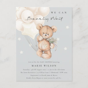 Cute Ivory Bear Bearly Wait Balloon Baby Shower Postcard