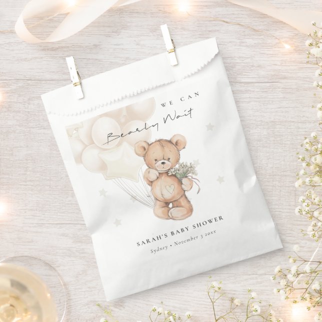 Cute Ivory Bearly Wait Bear Balloon Baby Shower Favour Bags (Clipped)