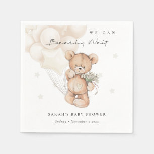 Cute Ivory Bearly Wait Bear Balloon Baby Shower Napkin