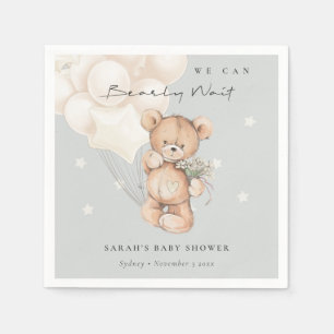 Cute Ivory Bearly Wait Bear Balloon Baby Shower Napkin