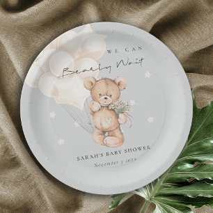 Cute Ivory Bearly Wait Bear Balloon Baby Shower Paper Plate