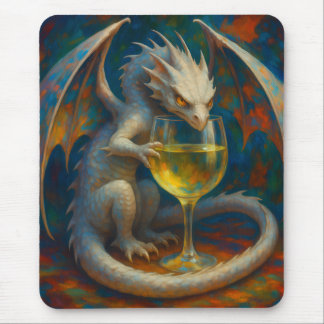 Cute Ivory Dragon & White Wine Fantasy Art Mouse Mat