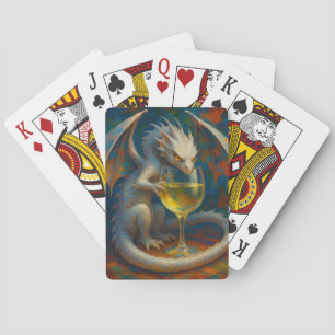 Cute Ivory Dragon & White Wine Fantasy Art Playing Cards