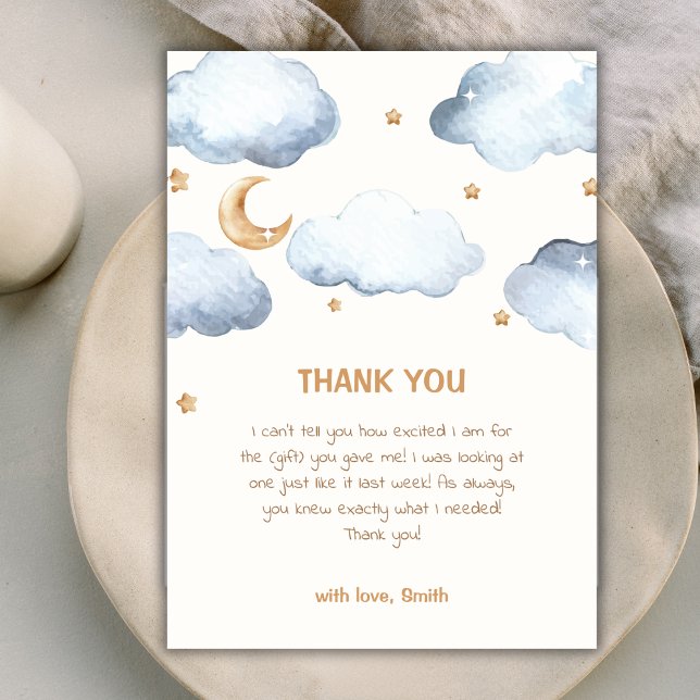 Cute Ivory Moon Stars Twinkle Boy Baby Shower Thank You Card (Cute Ivory Moon Stars Twinkle Boy Baby Shower Thank You Card)