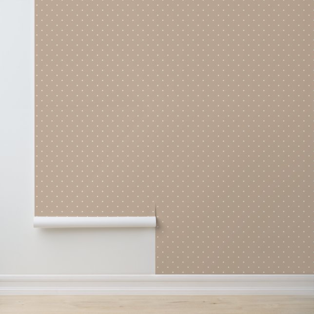 Cute Ivory White Polka Dots on Beige Wallpaper (Application)