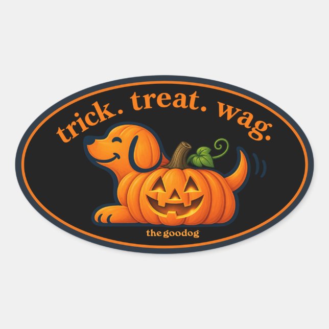 Cute Jack-O-Lantern Dog Silhouette Oval Sticker (Front)