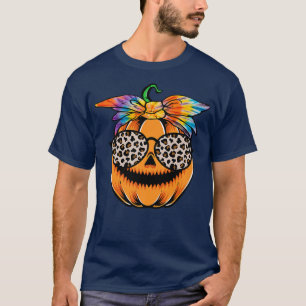 Cute Jack O Lantern Face Pumpkin Halloween Leopard T-Shirt