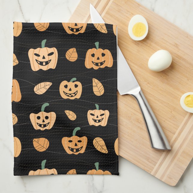 Cute Jack O Lantern Faces Kitchen Towel (Quarter Fold)