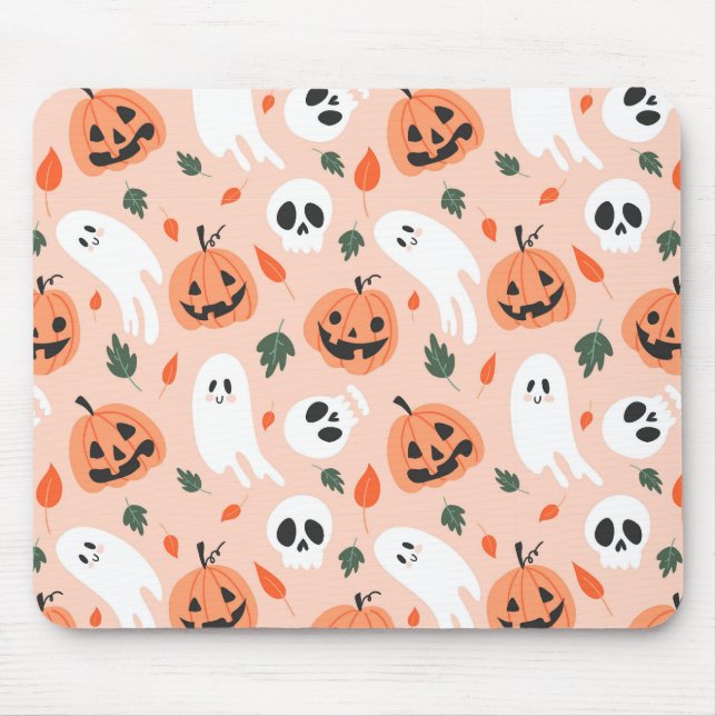 Cute Jack-O-Lantern & Ghost Pattern Mouse Mat (Front)