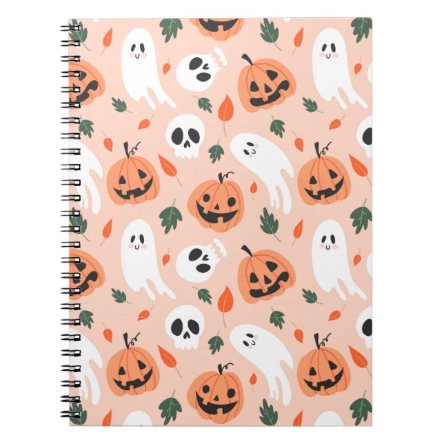 Cute Jack-O-Lantern & Ghost Pattern Notebook (Front)