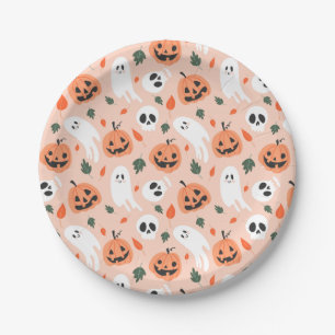 Cute Jack-O-Lantern & Ghost Pattern Paper Plate