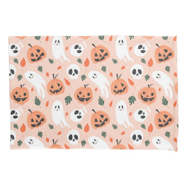 Cute Jack-O-Lantern & Ghost Pattern Pillowcase (Front)
